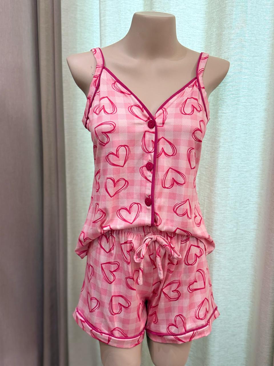 AMERI ALÇA EST- XADREZ CORAÇAO ROSA/VIES PINK - Imagem 1