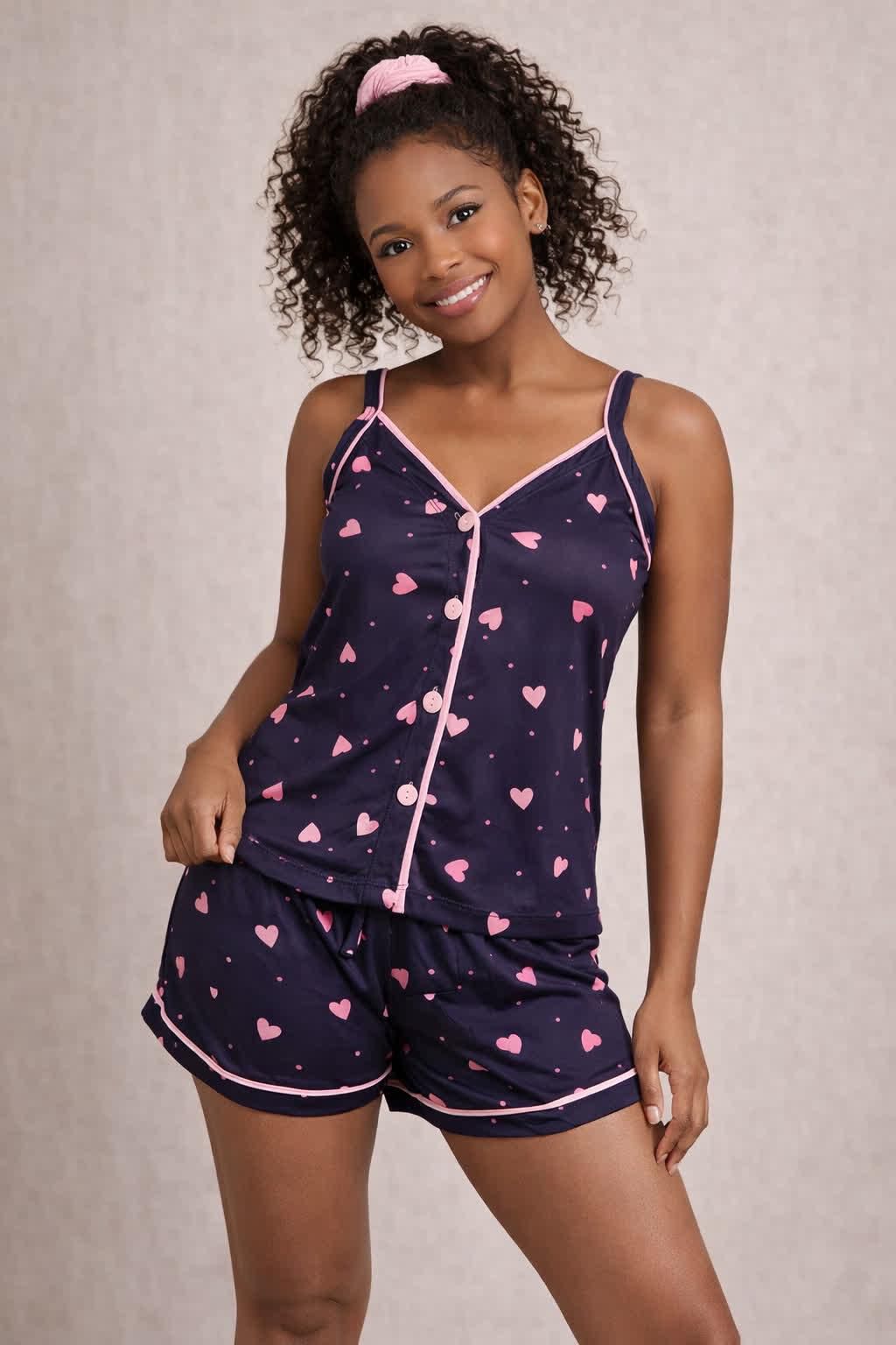 AMERI ALÇA EST- CORAÇÃO ROSA BB FUNDO PRETO