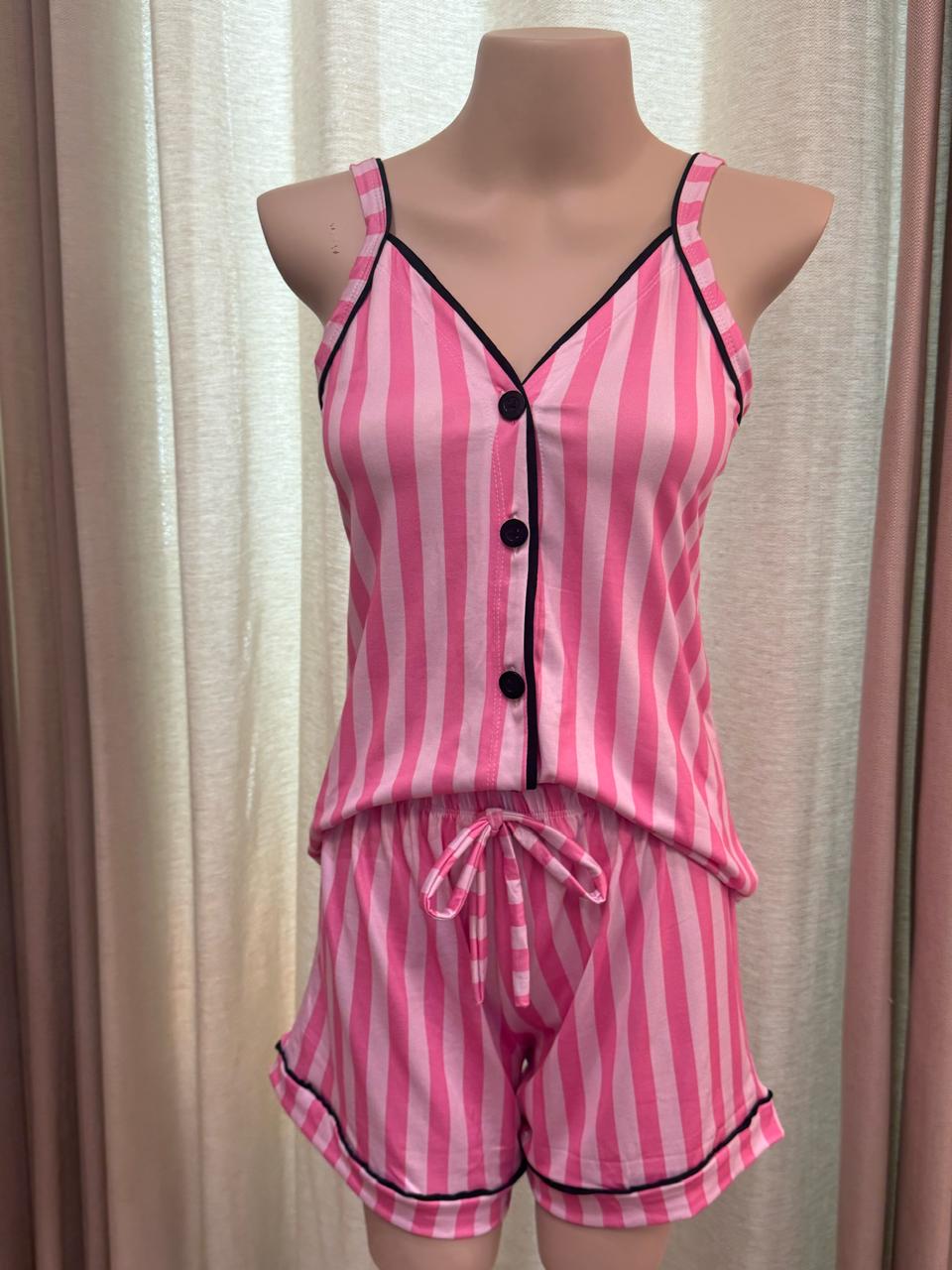 AMERI ALÇA EST- LISTRAS ROSA/VIES PRETO