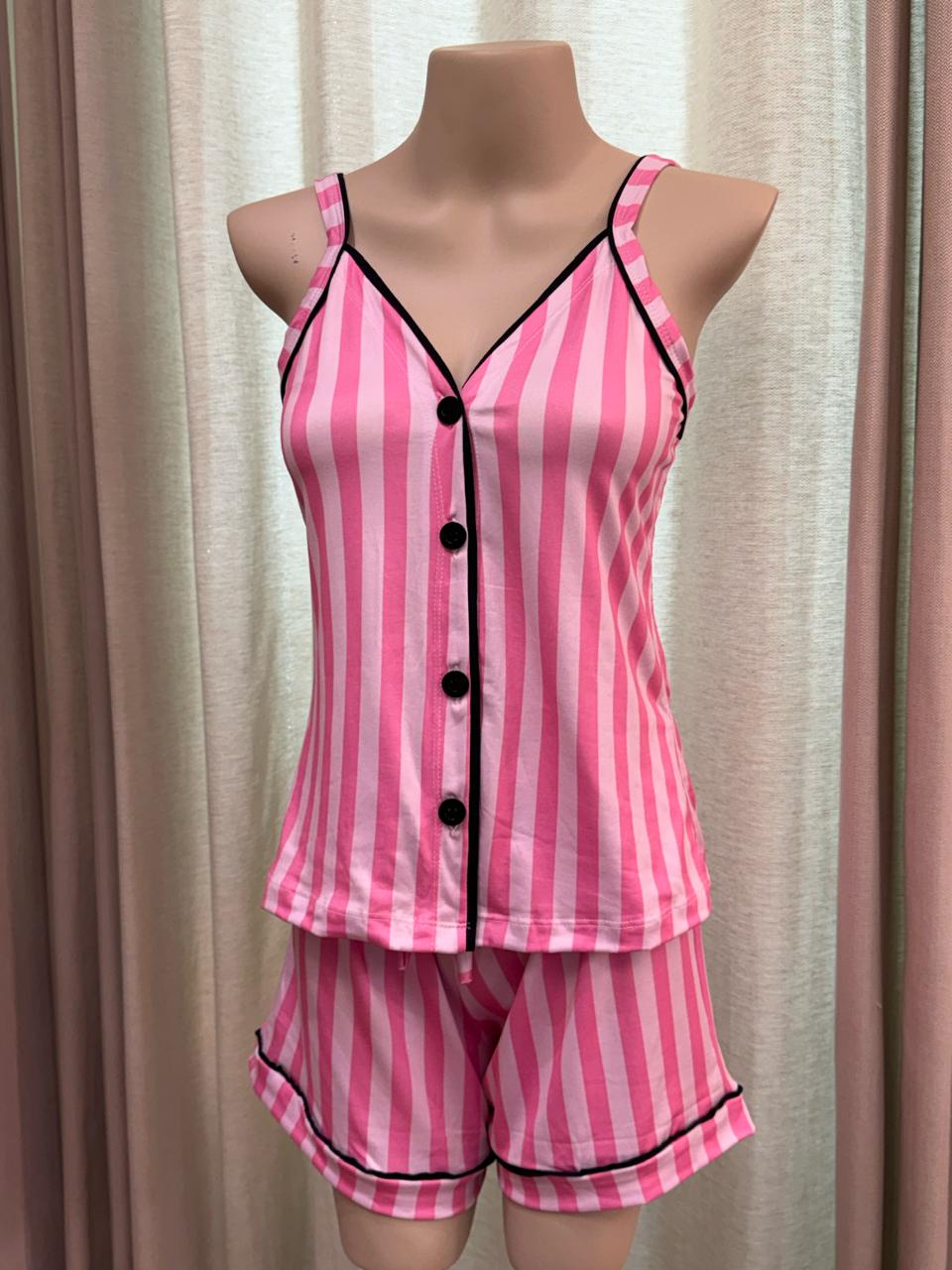 AMERI ALÇA EST- LISTRAS ROSA/VIES PRETO - Imagem 1